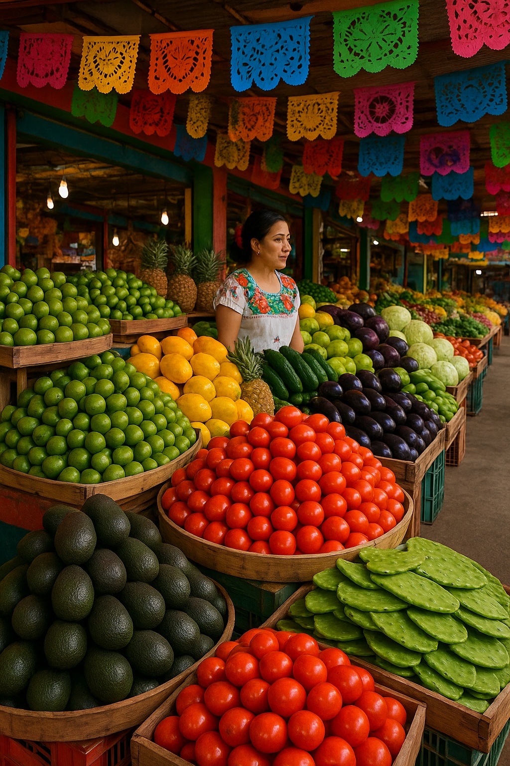 Mercado con frutas y verduras frescas